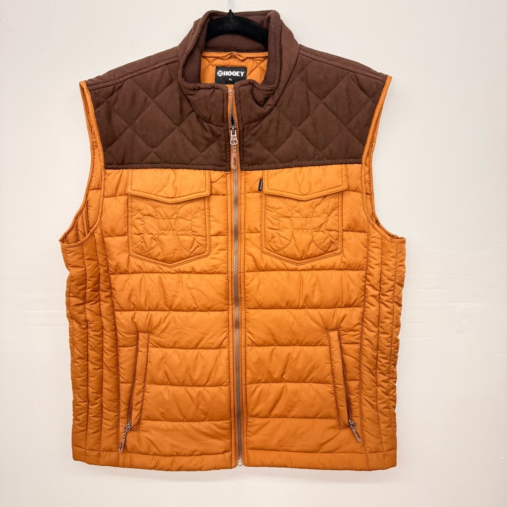 Hooey Quilted Vest in Orange and Brown V17